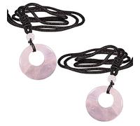 Nupuyai Pack of 2 Lucky Coin Pendant Necklace for Women Men, Circle Donut Crystal Pendant Necklace for Unisex with Adjustable Rope, Rose Quartz Crystal, rose quartz crystal