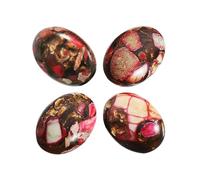 Nupuyai Pack of 4 Oval Sea Sediment Jasper Cabochons for Jewelry Making, Stone Cabochons Flatback DIY Art Project Jewelry Making Supplies, 18x25mm, Fushia & Gold