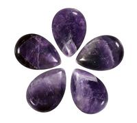 Nupuyai Pack of 5 Teardrop Shaped Amethyst Cabochons for Jewelry Making, Waterdrop Cabochons Stone Flatback DIY Art Project Jewelry Making Supplies, 24x34mm