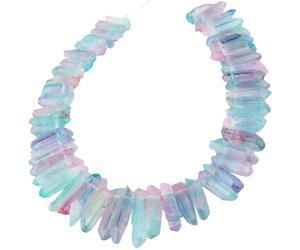 Nupuyai Pink Blue Titanium Coated Irregular Rock Crystal Points for DIY Jewellery Making, Rough Sticks Aura Crystal Quartz Spike Stone Beads
