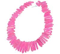 Nupuyai Pink Titanium Coated Irregular Rock Crystal Points for DIY Jewellery Making, Rough Sticks Aura Crystal Quartz Spike Stone Beads