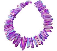 Nupuyai Purple Titanium Coated Irregular Rock Crystal Points for DIY Jewellery Making, Rough Sticks Aura Crystal Quartz Spike Stone Beads