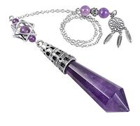 Nupuyai Radiesthesia Pendulum Crystal Gemstone Dot Pendant with Chain for Oracle Divination Reiki Healing Medication