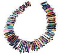 Nupuyai Rainbow Titanium Coated Irregular Rock Crystal Points for DIY Jewellery Making, Polished Sticks Aura Crystal Quartz Spike Stone Beads