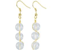 Nupuyai Rock Crystal 3 Beads Wire Wrap Vintage Drop Earrings for Women, Healing Crystal Stone Dangel Earrings for Wedding Party, 51mm