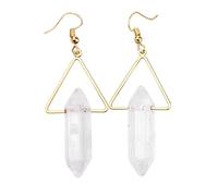 Nupuyai Rock Crystal Hexagonal Healing Crystal Stone Vintage Dangle Earrings for Women, Triangle Gold Plated Drop Earrings for Wedding Party, 66mm