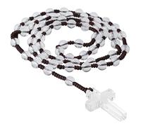 Nupuyai Rock Crystal Stone Bead Cross Pendant Necklace for Men Women, Catholic Rosary Hand Knotted Necklace 62cm