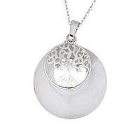 Nupuyai Rock Crystal Tree of Life Lucky Coin Pendant Necklace for Women Men, Protection Crystals Donut Stone Pendant with Chain