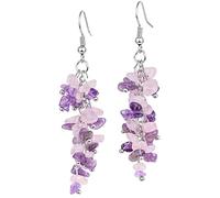 Nupuyai Rose Quartz & Amethyst Crystal Stone Long Tassel Drop Earrings for Women, Chakra Healing Stone Dangle Earrings for Wedding Party Vacation, 62mm