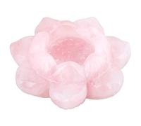 Nupuyai Rose Quartz Carved Stone Statue Lotus Flower Crystal Ball Stand, Healing Stone Votive Pillar Candle Holder Candlestick Ornament 2"