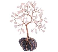 Nupuyai Rose Quartz Crystal Money Tree with Raw Amethyst Stone Base, Fengshui Crystals Figurine Healing Stone Spiritual Tree Ornament for Home Office Decor