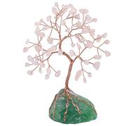 Nupuyai Rose Quartz Crystal Money Tree with Raw Fluorite Stone Base, Fengshui Crystals Figurine Healing Stone Spiritual Tree Ornament for Home Office Decor