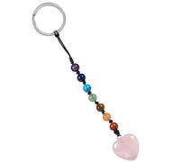 Nupuyai Rose Quartz Crystal Stone Keychain Ladies, 7 Chakra Heart Stone Keyring Mini Heart Hand Charm Bag Charm Keyring for Women