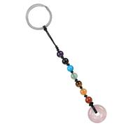 Nupuyai Rose Quartz Crystal Stone Keychain Ladies, Lucky Coin Keychain 7 Chakra Stone Keyring Hand Charm Bag Charm Keyring for Women