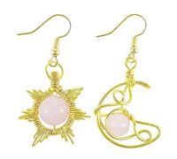 Nupuyai Rose Quartz Crystal Stone Moon Star Drop Earrings for Women