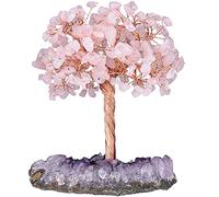 Nupuyai Rose Quartz Crystal Tree with Amethyst Cluster Base, Bonsai Money Tree Figurine Good Luck Tree Life Fengshui Ornament Home Office Decor