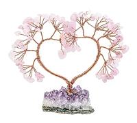 Nupuyai Rose Quartz Crystal Tree with Amethyst Cluster Base, Love Heart Money Tree Figurines Fengshui Ornament for Home Office Wedding Decoration