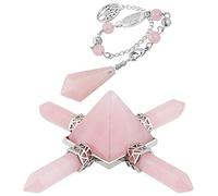 Nupuyai Rose Quartz Healing Crystal Kit, Energy Pyramid with 4 Stone Point Wand Dowsing Pendulum Collection Set Reiki Figurine Decor