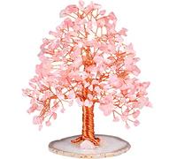Nupuyai Rose Quartz Healing Crystal Money Tree for Home, Good Luck Office Decor Chip Stones Tree Fengshui Ornament Agate Slice Base with Gift Box