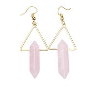 Nupuyai Rose Quartz Hexagonal Healing Crystal Stone Vintage Dangle Earrings for Women, Triangle Gold Plated Drop Earrings for Wedding Party, 66mm