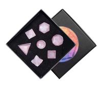 Nupuyai Rose Quartz Platonic Solids Sacred Geometry Hand Carved Crystal Set