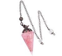 Nupuyai Rose Quartz Vintage Crystal Point Dowsing Pendulum for Divination Scrying, Healing Faceted Hexagonal Resin Chip Stone Pendulum with Chain