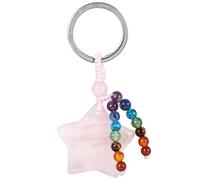 Nupuyai Star Rose Quartz Crystal Stone Keychain with 7 Chakra Beads Tassel Keyrings, Star Keyring Bag Charm Hand Charm Lucky Charm Keyrings for Women
