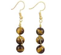 Nupuyai Tiger's Eye 3 Beads Wire Wrap Vintage Drop Earrings for Women