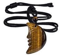 Nupuyai Tiger's Eye Carved Crystal Stone Moon Face Necklace for Women, Energy Reiki Healing Stone Pendant with Adjustable Cord 68cm