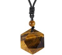 Nupuyai Tiger's Eye Cryatal Star of David Hexagram Pendant Necklace for Men Women, Healing Stone Amulet Pendant with Adjustable Cord
