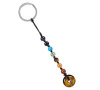 Nupuyai Tiger's Eye Crystal Stone Keychain Ladies, Lucky Coin Keychain 7 Chakra Stone Keyring Hand Charm Bag Charm Keyring for Women