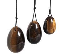 Nupuyai Tiger's Eye Crystal Stone Yoni Eggs Set of 3, Drilled Massage Stone for Women Kegal Exercise Eggs Strengthen Pelvic Floor Muscles