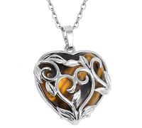 Nupuyai Tiger's Eye Love Heart Crystal Stone Pendant Necklace for Women, Leaves Wrap Quartz Healing Stone Pendant with Chain