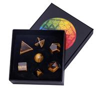 Nupuyai Tiger's Eye Platonic Solids Sacred Geometry Hand Carved Crystal Set