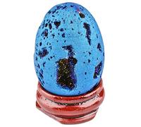Nupuyai Titanium Coated Druzy Geode Agate Egg with Wood Stand, Healing Energy Power Crystal Quartz Sphere Ball for Home Office Decoration, Dark Blue 1.57in*1.18in