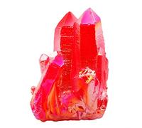 Nupuyai Titanium Coated Rock Quartz Crystal Cluster Drusy Geode for Healing Reiki Energy, Irregular Rough Gemstone for Home Decor Red