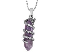 Nupuyai Vintage Amethyst Crystal Point Necklace for Women, Amulet Dragon Wrapped Hexagonal Crystal Stone Pendulum Pendant with Chain