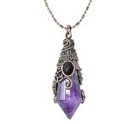 Nupuyai Vintage Amethyst Crystal Point Necklace for Women, Amulet Reiki Hexagonal Stone Pendulum Pendant with Chain