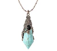 Nupuyai Vintage Blue Howlite Turquoise Crystal Point Necklace for Women, Amulet Reiki Hexagonal Stone Pendulum Pendant with Chain