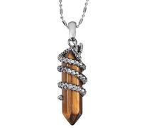 Nupuyai Vintage Dragon Wrapped Tiger's Eye Crystal Point Necklace Women Men