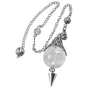 Nupuyai Vintage Rock Crystal Stone Pendulum for Divination Scrying, 18mm Crystal Bead Round Stone Retro Pendulum Dowsing with Chain