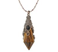 Nupuyai Vintage Tiger's Eye Crystal Point Necklace for Women, Amulet Reiki Hexagonal Stone Pendulum Pendant with Chain