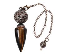 Nupuyai Vintage Tiger's Eye Crystal Stone Point Dowsing Pendulum for Divination Scrying, Retro Stone Pendulum Reiki Healing with Chain