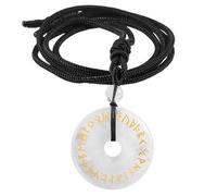 Nupuyai White Quartz Crystal Stone Donut Viking Rune Necklace with Adjustable Cord, Lucky Coin Norse Nordic Protection Amulet Healing Stone Pendant for Women Men