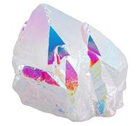 Nupuyai White Titanium Coated Raw Rock Crystal Point Cluster Specimen