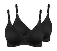 Nur Die Women's Pack of 2 Cotton, Non-Wired Double Layer Cup Bra, Soft, Comfortable, Invisible, Seamless Under Clothing, Black, 42C