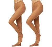 Nur Die Pack of 2 Opaque 40 Denier Tights Soft Matte Look Comfortable Waistband Gusset Reinforced Toe Women, amber, M