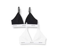 Nur Die Women's Pack of 2 Soft Sporty Without Underwire Non-Wired Triangle Bra Bustier Cotton Underwear, Black/White, 44-46