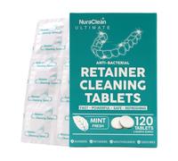 NuraClean Ultimate Retainer Cleaning Tablets Mint Fresh Removes Stains, Deposits, Odor, Safe for Retainers, Aligners, Dentures, Dentures, Dental Protection, 120 Tablets, Fast 15 Minute