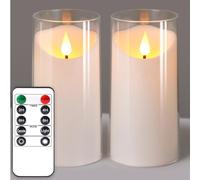 NURADA 3"x6"Flickering Flameless Candles: 3D Wick Acrylic Battery Operated LED Pillar Candles - Battery Candles with Remote and Timer Pure White for Home Decoration Romantic Ambiance